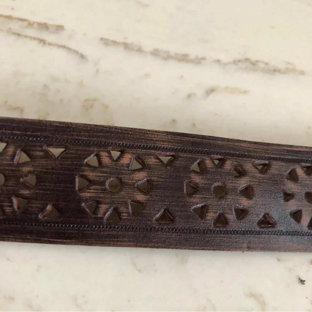New Italian Leather Belt Brown/Turquoise Buckle Made in Canada Size L - Picture 8 of 10